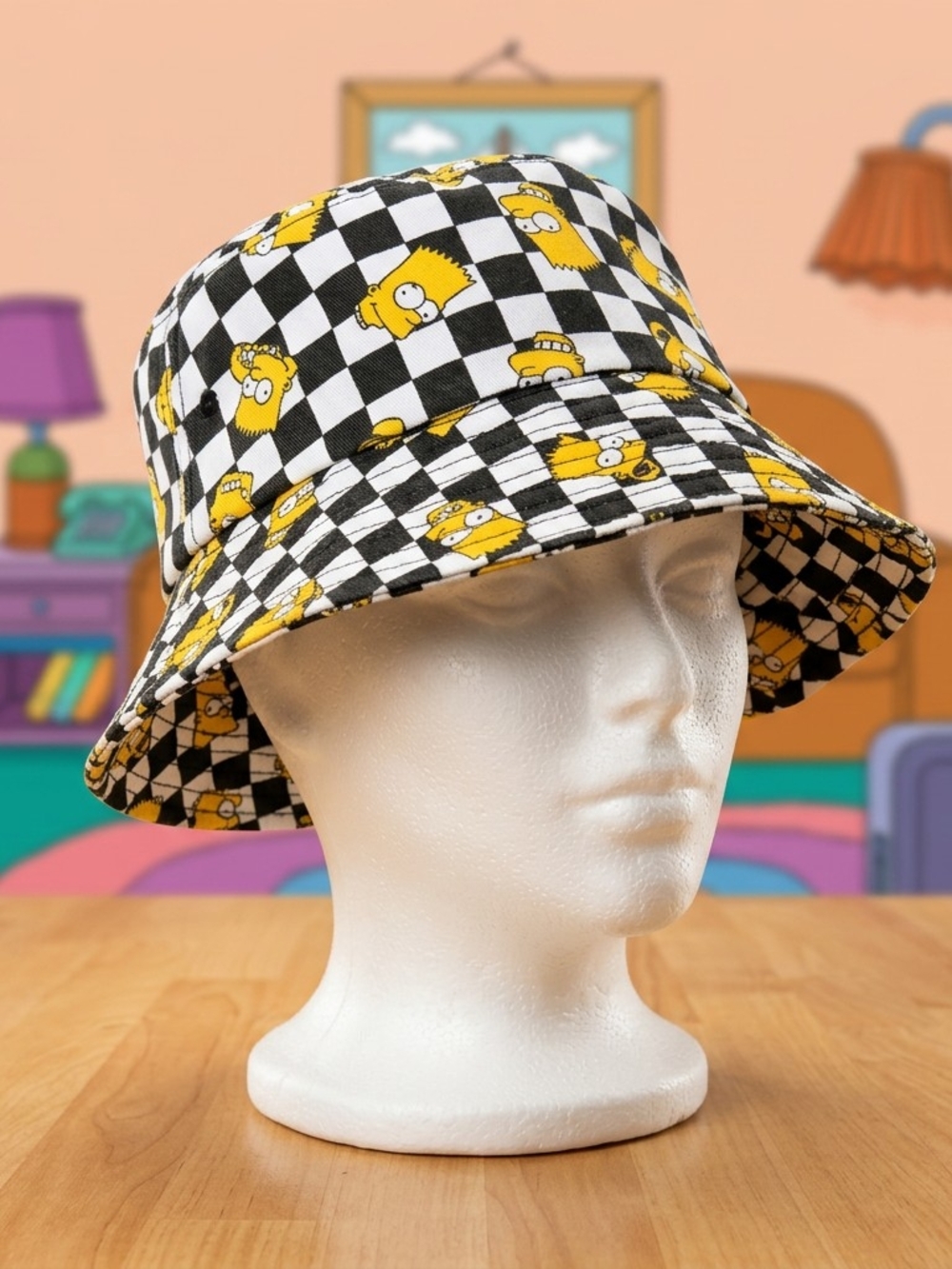 MAD Engine Black & Yellow Checkerboard Bart Simpson Bucket Hat